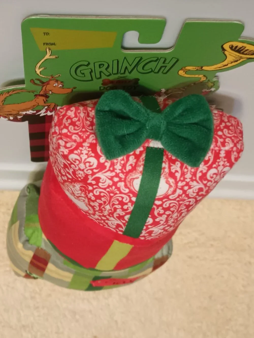 NWT ~ Woof Pet Products' Dr. Seuss Grinch Festive Present Squeaker Plush Pet Toy